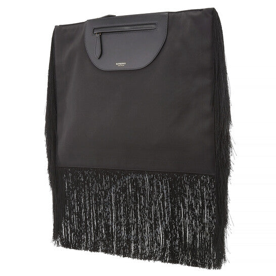 Burberry, Ladies Black Fringe Leather Olympia Scarf Flat Clutch