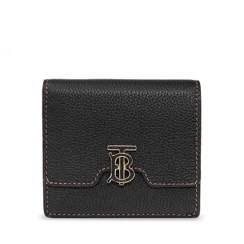 Ladies Black Grainy Leather TB Folding Wallet