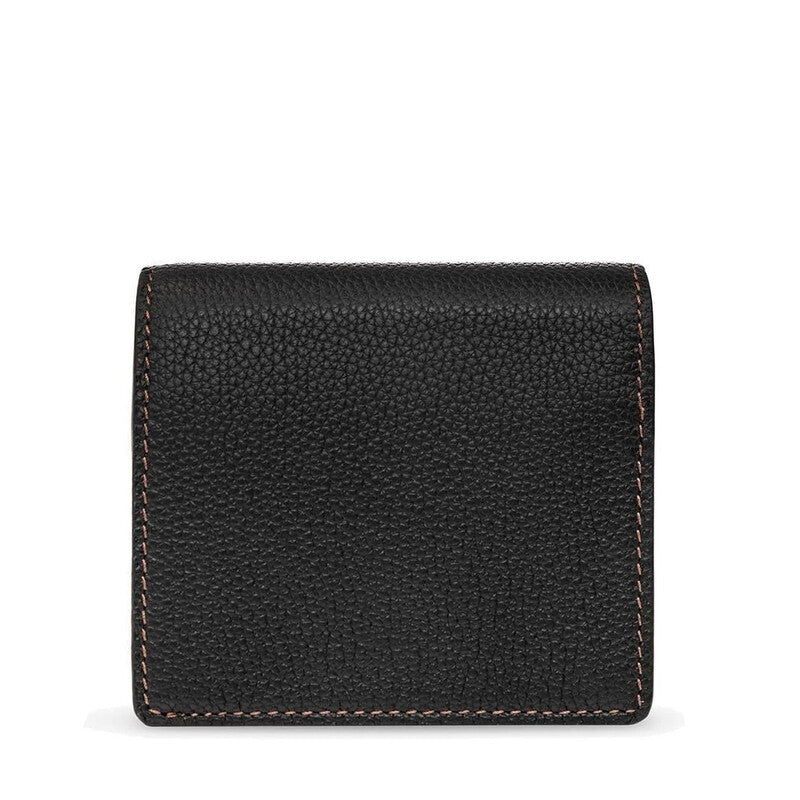 Ladies Black Grainy Leather TB Folding Wallet