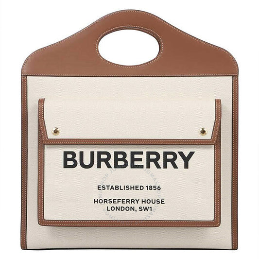 Burberry, Ladies Logo Printed Pocket Tote Bag - Beige