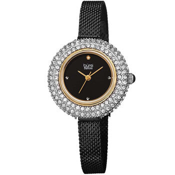 Diamond Black Dial Black-plated Mesh Ladies Watch