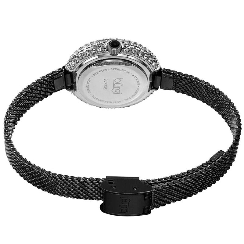 Diamond Black Dial Black-plated Mesh Ladies Watch