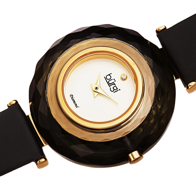 Faceted Crystal Bezel Quartz Diamond Silver Dial Ladies Watch