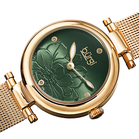 Flower Marker Quartz Diamond Green Dial Ladies Watch