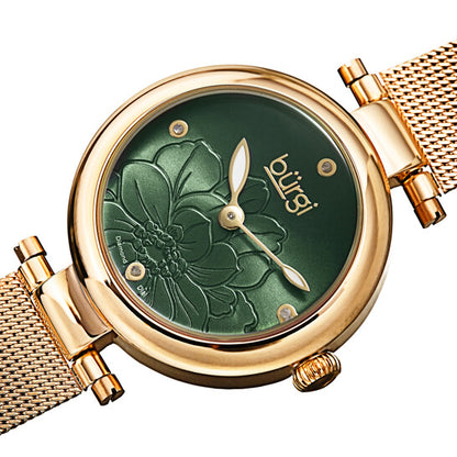 Flower Marker Quartz Diamond Green Dial Ladies Watch