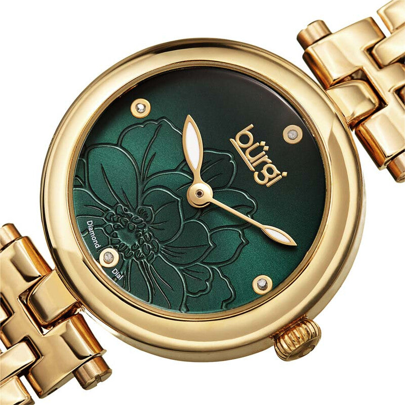 Flower Marker Quartz Diamond Green Dial Ladies Watch