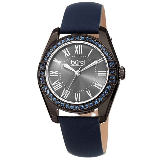 Gunmetal Grey Dials Blue Leather Ladies Watch