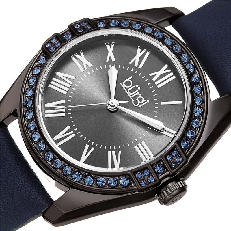 Gunmetal Grey Dials Blue Leather Ladies Watch