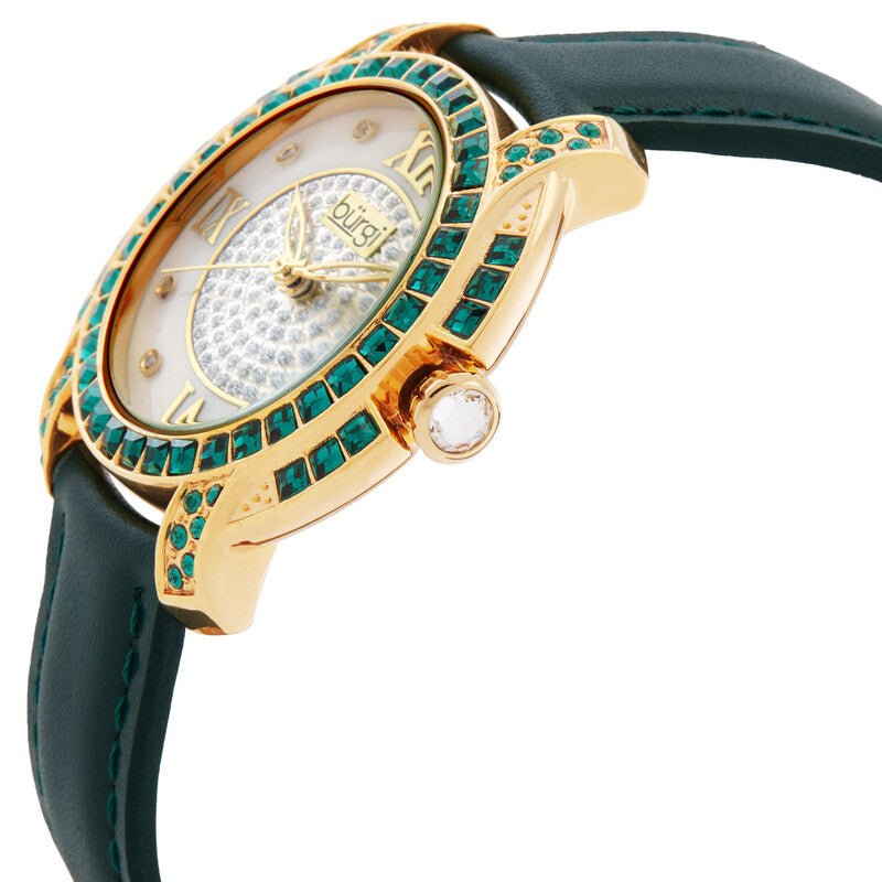 Mother Of Pearl Dial Green Crystal Ladies Watch