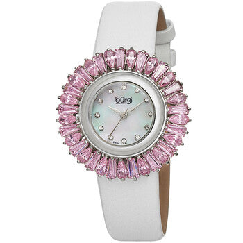 Mother of Pearl Dial Pink Baguette Crystal Bezel Ladies Watch