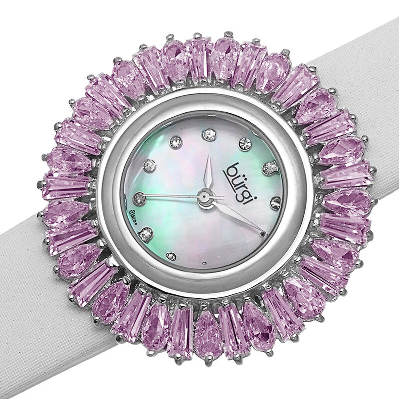 Mother of Pearl Dial Pink Baguette Crystal Bezel Ladies Watch