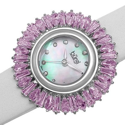 Mother of Pearl Dial Pink Baguette Crystal Bezel Ladies Watch