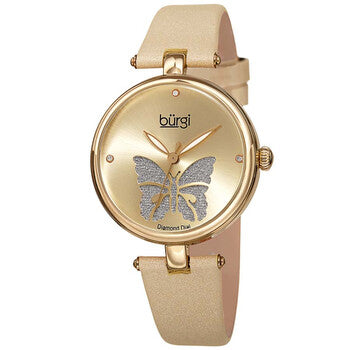 Pretty Butterfly Quartz Diamond Gold Dial Ladies Watch