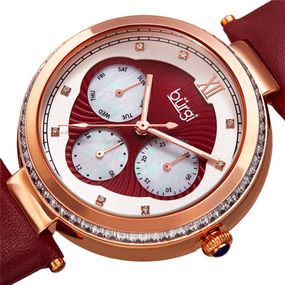 Quartz Mother of Pearl Dial Red Leather Ladies Watch