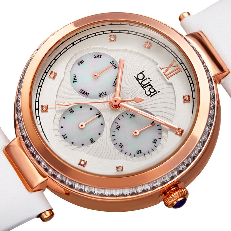 Quartz White Dial White Leather Ladies Watch