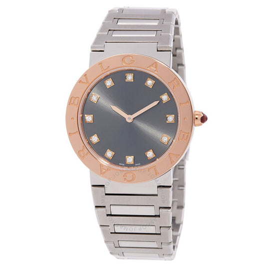 بولغاري، ساعة بولغاري كوارتز مرصعة بالألماس بمينا أسود للسيدات