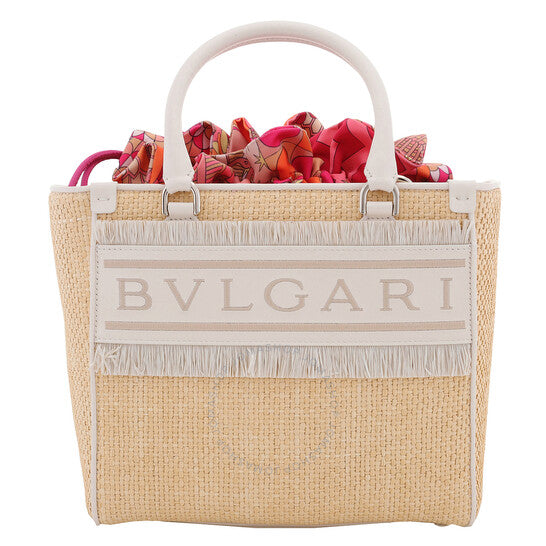 Bvlgari, Ivory Raffia Logo Tote Bag