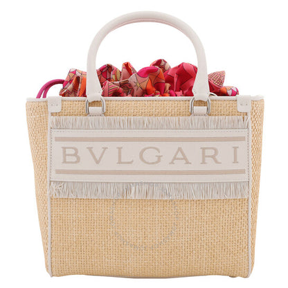 Bvlgari, Ivory Raffia Logo Tote Bag
