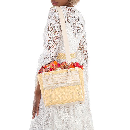 Bvlgari, Ivory Raffia Logo Tote Bag
