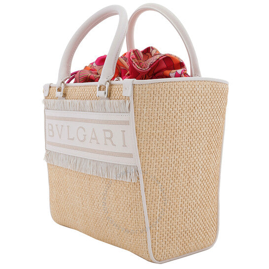 Bvlgari, Ivory Raffia Logo Tote Bag