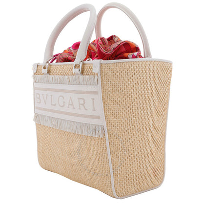 Bvlgari, Ivory Raffia Logo Tote Bag