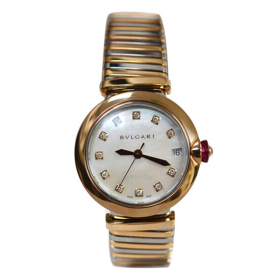ساعة بولغاري لوتشيا للسيدات بمينا أبيض وماس