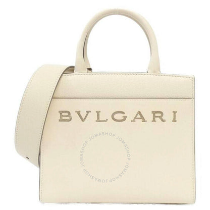 Bvlgari, White Leather Logo Tote Bag