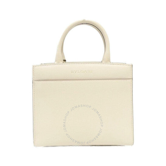 Bvlgari, White Leather Logo Tote Bag