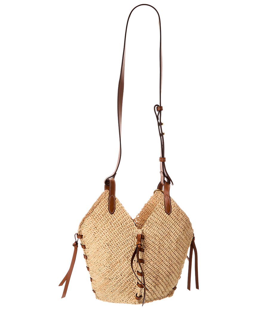 tampa mini raffia & leather hobo bag