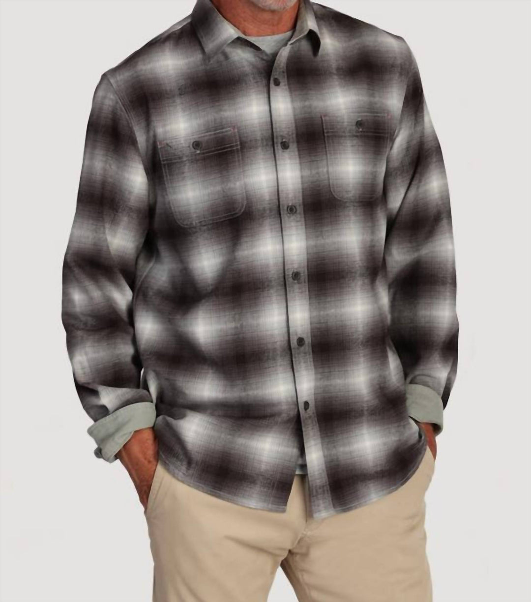 fire mountain plaid flannel shirt in grey
