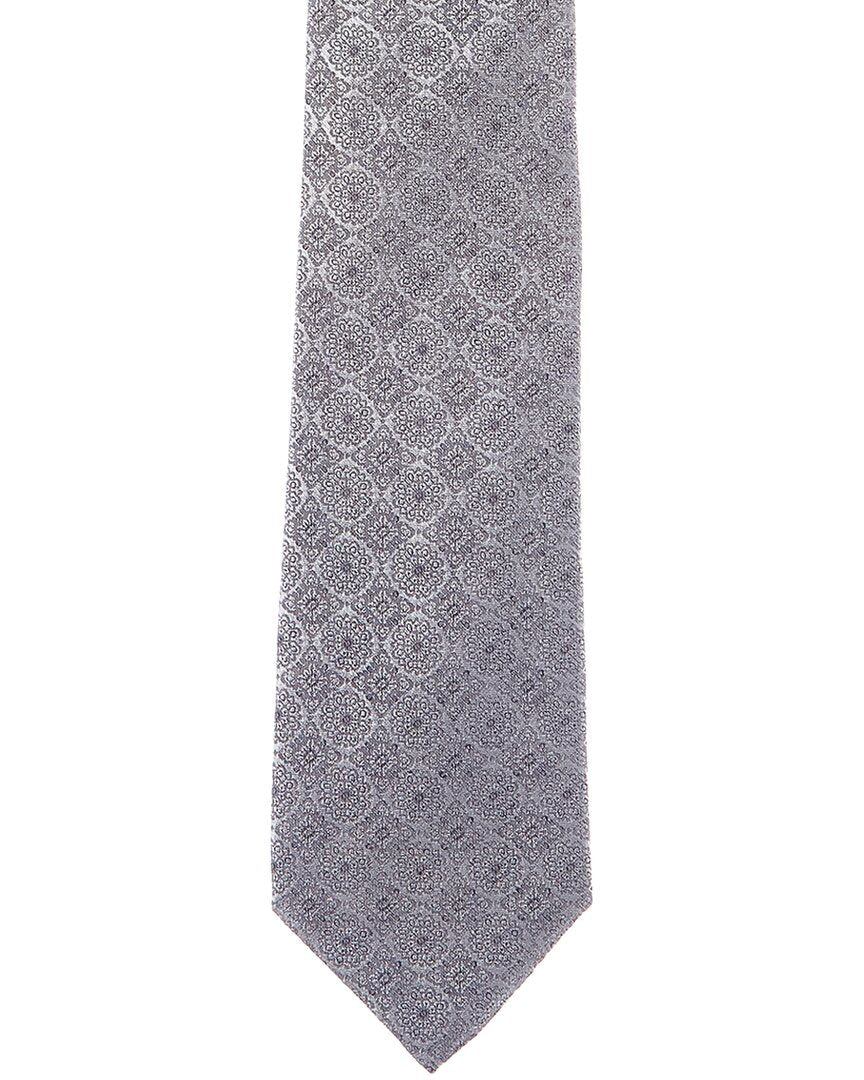 grey floral linen & silk-blend tie