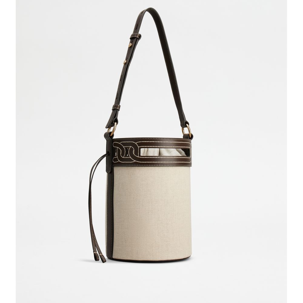 kate bucket bag in leather and canvas small
