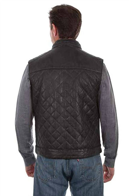 men's lambskin leather black vest