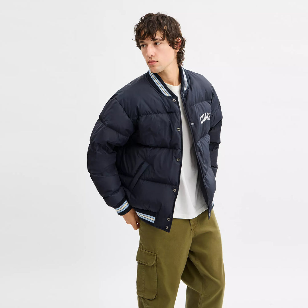 varsity down jacket in recycled polyester
