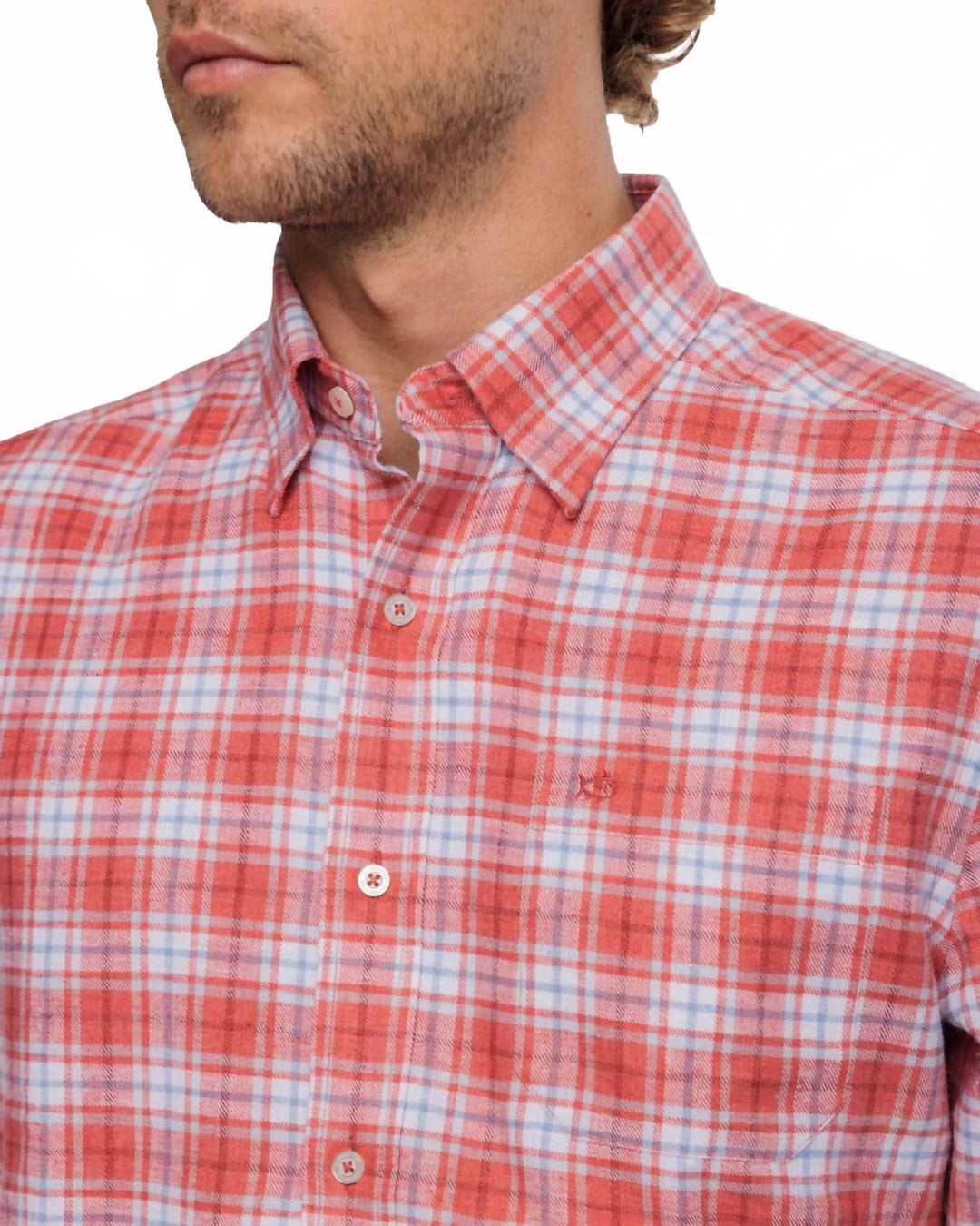 flannel reddick plaid sportshirt in dusty coral