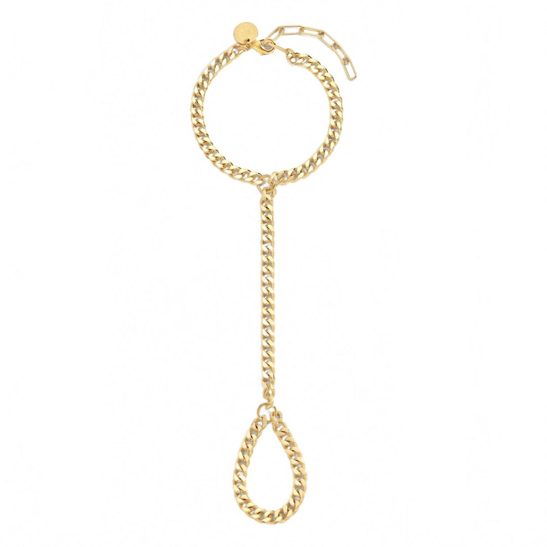 women's micro link curb hand chain in gold