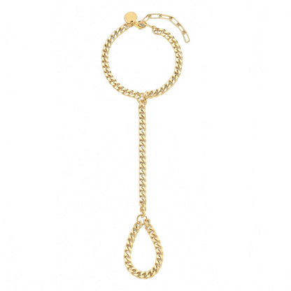 women's micro link curb hand chain in gold