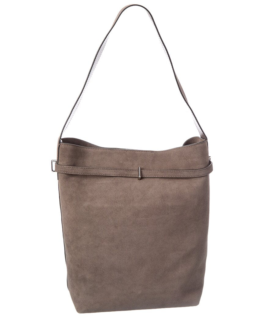 suede belted essentials bucket tote
