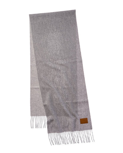 double-face solid long leather-trim wool & cashmere-blend scarf