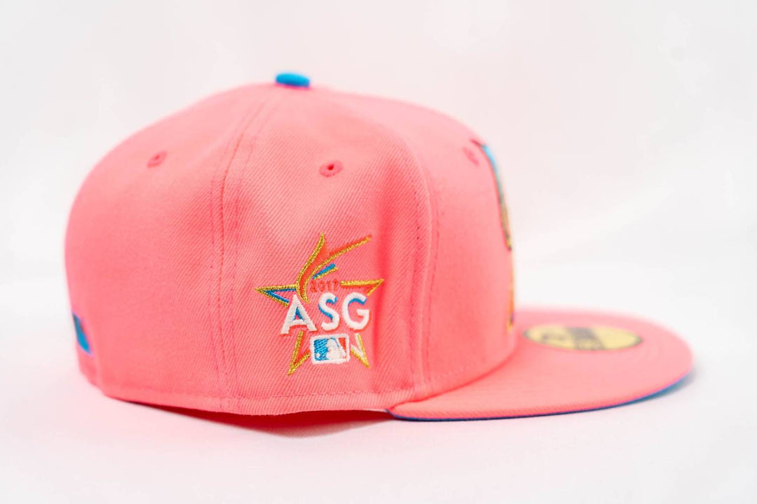 men's custom 59fifty miami marlins 2017 all star game fitted hat in pink glow