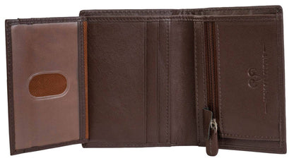 men's goat nappa leather bi-fold wallet with zipper pocket in brown