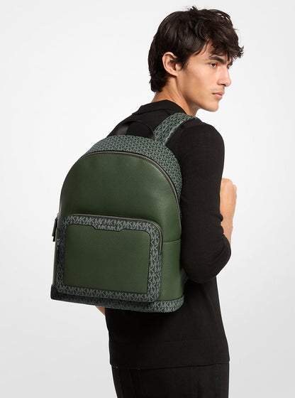 cooper medium pebbled leather and signature logo commuter backpack