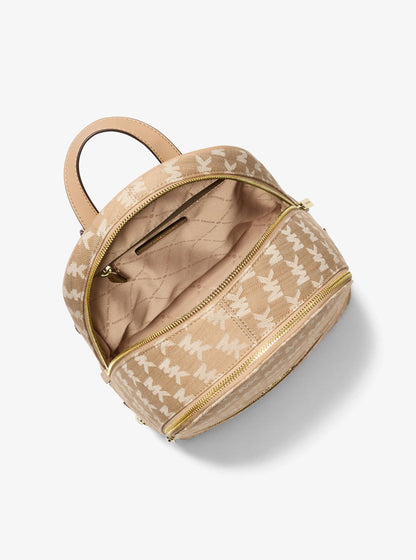 rhea medium logo jacquard denim backpack