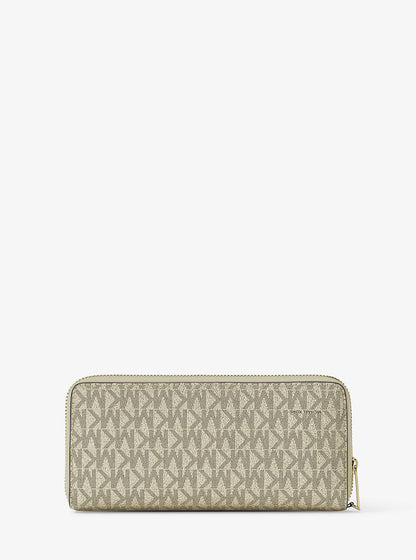jet set large metallic signature logo continental wallet