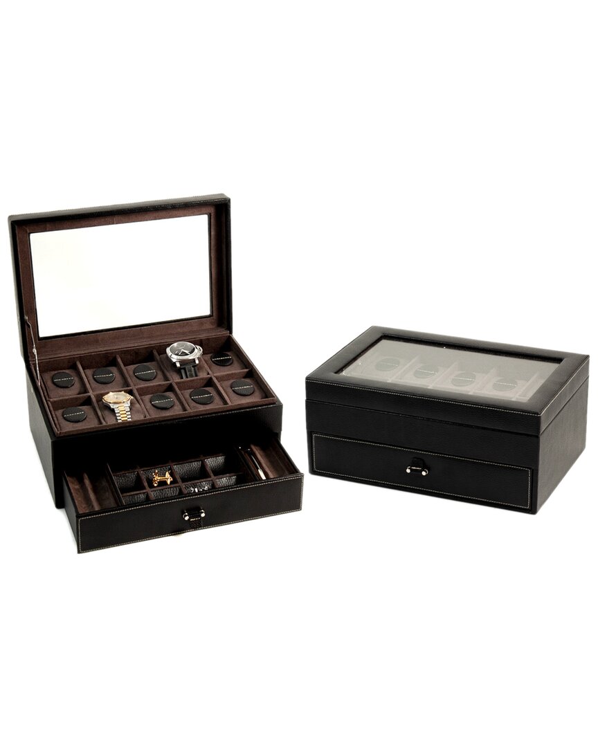 leather 10-watch case with glass