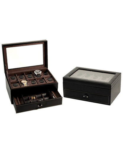 leather 10-watch case with glass