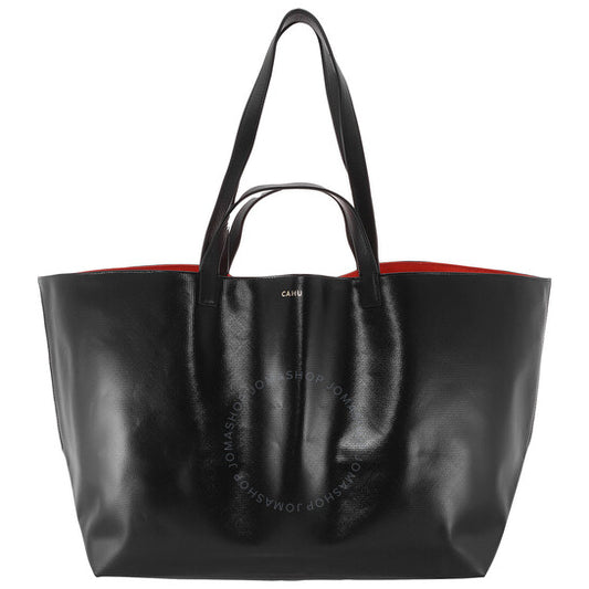 Cahu, Pratique Medium Black-Orange Pvc Canvas Tote
