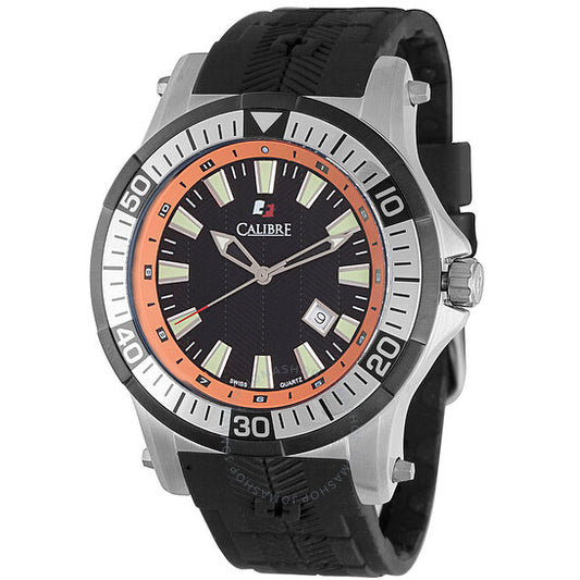 Calibre, Hawk Date Black and Orange Dial Black Rubber Men's Watch SC-4H1-04-007-079