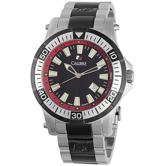Calibre, Hawk Date Black and Red Dial Stainless Steel Men's Watch SC-5H1-04-007-4