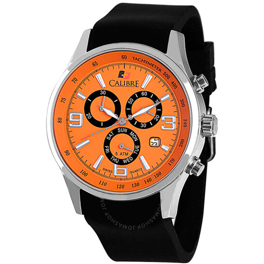 ساعة كاليبر ماولر كرونوغراف للرجال بمينا برتقالي ومطاط أسود